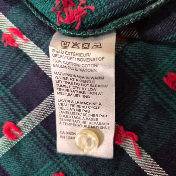 Lord&Taylor Cotton Plaid Nightshirt Pajama Top M Green with Red Embroidered Dots - Picture 6 of 6